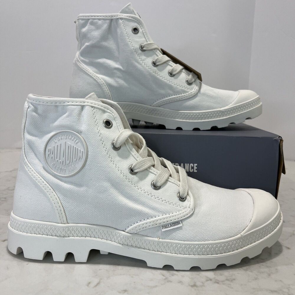 Palladium NEW Canvas‎ Pampa HI Star White Combat Boots Womens 10 Sneakers LUG